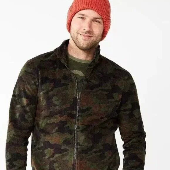 SONOMA MEN'S ARCTIC FLEECE FULL ZIP-UP JACKET GREEN CAMO CAMOUFLAGE NEW $50 - Picture 2 of 4